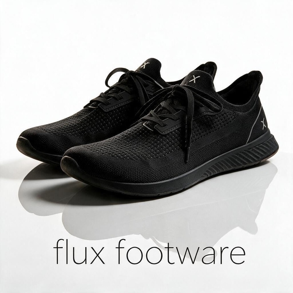 Flux Footwear Adapt Runner Black Knit Wide Toe Box Zero Drop Sneakers Mens